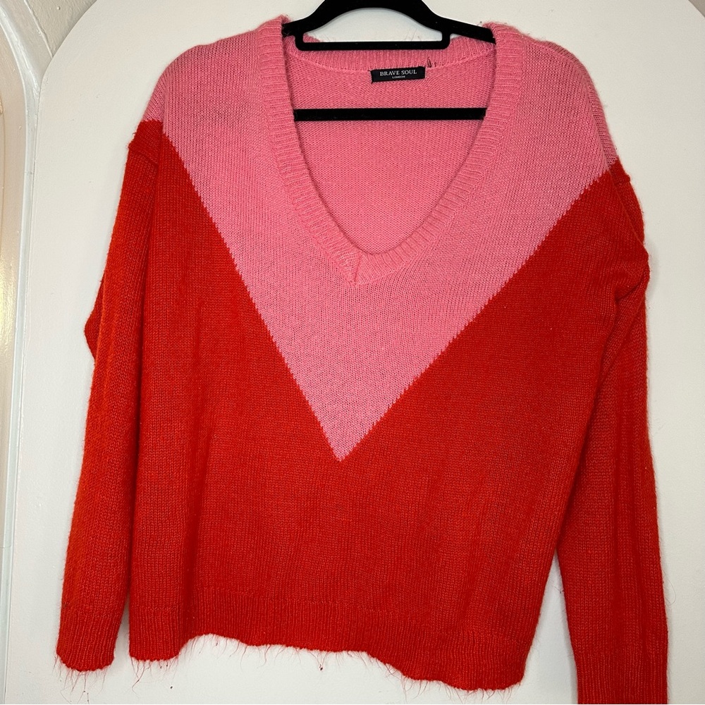 Women’s Pink and Red v neck sweater size small/medium